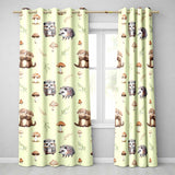 Cute Woodland Hedgehog Mushrooms Leaves Seamless Pattern Light Beige Background  Readymade Eyelet Ring Top Thermal 100% Blackout Curtains