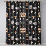 Cute Woodland Hedgehog Mushrooms Leaves Seamless Pattern Dark Brown Background  Readymade Eyelet Ring Top Thermal 100% Blackout Curtains
