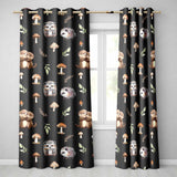 Cute Woodland Hedgehog Mushrooms Leaves Seamless Pattern Dark Brown Background  Readymade Eyelet Ring Top Thermal 100% Blackout Curtains