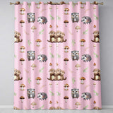 Cute Woodland Hedgehog Mushrooms Leaves Seamless Pattern Dusty Pink Background  Readymade Eyelet Ring Top Thermal 100% Blackout Curtains
