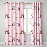 Cute Woodland Hedgehog Mushrooms Leaves Seamless Pattern Dusty Pink Background  Readymade Eyelet Ring Top Thermal 100% Blackout Curtains