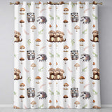 Cute Woodland Hedgehog Mushrooms Leaves Seamless Pattern Grey Background  Readymade Eyelet Ring Top Thermal 100% Blackout Curtains