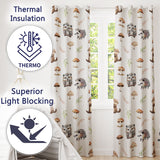 Cute Woodland Hedgehog Mushrooms Leaves Seamless Pattern Grey Background  Readymade Eyelet Ring Top Thermal 100% Blackout Curtains