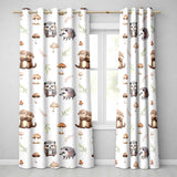 Cute Woodland Hedgehog Mushrooms Leaves Seamless Pattern Grey Background  Readymade Eyelet Ring Top Thermal 100% Blackout Curtains