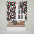 Elegant Rose Floral  with Black Red and White Flowers on Teal Background   Readymade Eyelet Ring Top Thermal 100% Blackout Curtains
