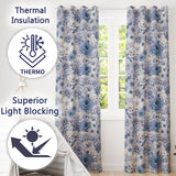 Soft Blue Toned Floral Bouquet Seamless Pattern with Roses Peonies and Daisies  Readymade Eyelet Ring Top Thermal 100% Blackout Curtains