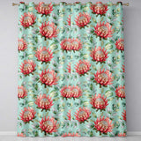 Coral Protea Flowers on Teal Background Seamless Botanical Pattern  Readymade Eyelet Ring Top Thermal 100% Blackout Curtains