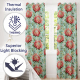 Coral Protea Flowers on Teal Background Seamless Botanical Pattern  Readymade Eyelet Ring Top Thermal 100% Blackout Curtains
