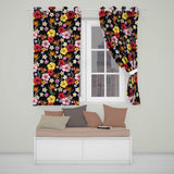 Tropical Hibiscus Bird of Paradise Seamless Pattern Black Background  Readymade Eyelet Ring Top Thermal 100% Blackout Curtains
