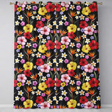 Tropical Hibiscus Bird of Paradise Seamless Pattern Black Background  Readymade Eyelet Ring Top Thermal 100% Blackout Curtains