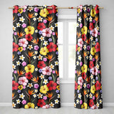 Tropical Hibiscus Bird of Paradise Seamless Pattern Black Background  Readymade Eyelet Ring Top Thermal 100% Blackout Curtains