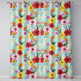 Tropical Hibiscus Bird of Paradise Seamless Pattern Teal Background  Readymade Eyelet Ring Top Thermal 100% Blackout Curtains