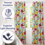 Tropical Hibiscus Bird of Paradise Seamless Pattern Teal Background  Readymade Eyelet Ring Top Thermal 100% Blackout Curtains