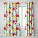 Tropical Hibiscus Bird of Paradise Seamless Pattern Teal Background  Readymade Eyelet Ring Top Thermal 100% Blackout Curtains