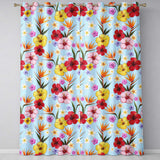 Tropical Hibiscus Bird of Paradise Seamless Pattern Blue Background  Readymade Eyelet Ring Top Thermal 100% Blackout Curtains