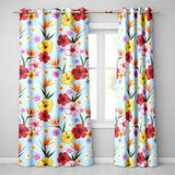 Tropical Hibiscus Bird of Paradise Seamless Pattern Blue Background  Readymade Eyelet Ring Top Thermal 100% Blackout Curtains