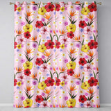 Tropical Hibiscus Bird of Paradise Seamless Pattern Pink Background  Readymade Eyelet Ring Top Thermal 100% Blackout Curtains