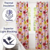 Tropical Hibiscus Bird of Paradise Seamless Pattern Pink Background  Readymade Eyelet Ring Top Thermal 100% Blackout Curtains
