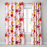 Tropical Hibiscus Bird of Paradise Seamless Pattern Pink Background  Readymade Eyelet Ring Top Thermal 100% Blackout Curtains
