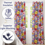 Tropical Hibiscus Bird of Paradise Seamless Pattern Purple Background  Readymade Eyelet Ring Top Thermal 100% Blackout Curtains