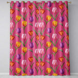 Elegant Tulip Floral Seamless Pattern Bright Pink Background Spring Flowers  Readymade Eyelet Ring Top Thermal 100% Blackout Curtains
