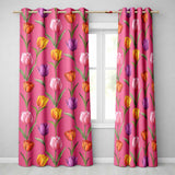 Elegant Tulip Floral Seamless Pattern Bright Pink Background Spring Flowers  Readymade Eyelet Ring Top Thermal 100% Blackout Curtains