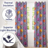 Elegant Tulip Floral Seamless Pattern Purple Background Spring Flowers  Readymade Eyelet Ring Top Thermal 100% Blackout Curtains