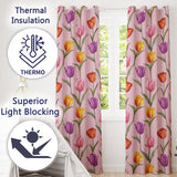 Elegant Tulip Floral Seamless Pattern Soft Pink Background Spring Flowers  Readymade Eyelet Ring Top Thermal 100% Blackout Curtains
