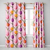 Elegant Tulip Floral Seamless Pattern Soft Pink Background Spring Flowers  Readymade Eyelet Ring Top Thermal 100% Blackout Curtains