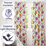 Elegant Tulip Floral Seamless Pattern Light Grey Background Spring Flowers  Readymade Eyelet Ring Top Thermal 100% Blackout Curtains