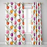 Elegant Tulip Floral Seamless Pattern Light Grey Background Spring Flowers  Readymade Eyelet Ring Top Thermal 100% Blackout Curtains