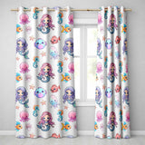 Cute Kawaii Mermaid Seahorse Jellyfish and Starfish Ocean Seamless Pattern  Readymade Eyelet Ring Top Thermal 100% Blackout Curtains