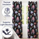 Cute Kawaii Mermaid Seahorse Jellyfish and Starfish on Black Background   Readymade Eyelet Ring Top Thermal 100% Blackout Curtains