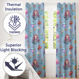 Cute Kawaii Mermaid Seahorse Jellyfish and Starfish Blue Background  Pattern  Readymade Eyelet Ring Top Thermal 100% Blackout Curtains