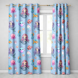 Cute Kawaii Mermaid Seahorse Jellyfish and Starfish Blue Background  Pattern  Readymade Eyelet Ring Top Thermal 100% Blackout Curtains