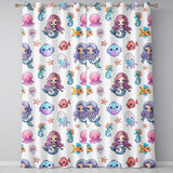 Cute Kawaii Mermaid Seahorse Jellyfish and Starfish Light Grey Background   Readymade Eyelet Ring Top Thermal 100% Blackout Curtains