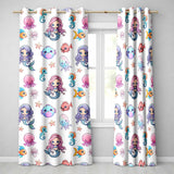 Cute Kawaii Mermaid Seahorse Jellyfish and Starfish Light Grey Background   Readymade Eyelet Ring Top Thermal 100% Blackout Curtains