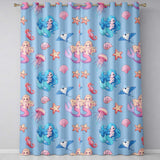 Cute Blue Hair Mermaid Jellyfish Seahorse Light Blue Background  Pattern  Readymade Eyelet Ring Top Thermal 100% Blackout Curtains