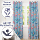 Cute Blue Hair Mermaid Jellyfish Seahorse Light Blue Background  Pattern  Readymade Eyelet Ring Top Thermal 100% Blackout Curtains