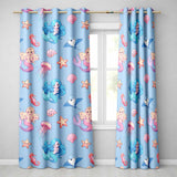Cute Blue Hair Mermaid Jellyfish Seahorse Light Blue Background  Pattern  Readymade Eyelet Ring Top Thermal 100% Blackout Curtains