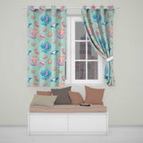 Cute Blue Hair Mermaid Jellyfish Seahorse Mint Background Seamless Pattern  Readymade Eyelet Ring Top Thermal 100% Blackout Curtains