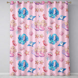 Cute Blue Hair Mermaid Jellyfish Seahorse Soft Pink Background Seamless Pattern  Readymade Eyelet Ring Top Thermal 100% Blackout Curtains