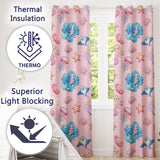 Cute Blue Hair Mermaid Jellyfish Seahorse Soft Pink Background Seamless Pattern  Readymade Eyelet Ring Top Thermal 100% Blackout Curtains