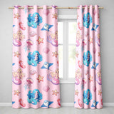Cute Blue Hair Mermaid Jellyfish Seahorse Soft Pink Background Seamless Pattern  Readymade Eyelet Ring Top Thermal 100% Blackout Curtains
