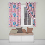 Cute Blue Mermaid Jellyfish Seahorse and Ocean Creatures Soft Pink Background   Readymade Eyelet Ring Top Thermal 100% Blackout Curtains