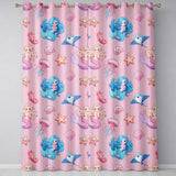 Cute Blue Mermaid Jellyfish Seahorse and Ocean Creatures Soft Pink Background   Readymade Eyelet Ring Top Thermal 100% Blackout Curtains