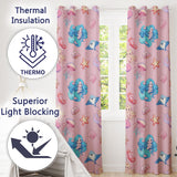 Cute Blue Mermaid Jellyfish Seahorse and Ocean Creatures Soft Pink Background   Readymade Eyelet Ring Top Thermal 100% Blackout Curtains