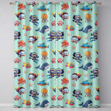 Kids Scuba Divers Submarine Jellyfish Ocean Animals Mint Green Background   Readymade Eyelet Ring Top Thermal 100% Blackout Curtains