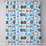 Cartoon Sea Animals Diver Dolphin Shark Boat Lighthouse Light Blue Background  Readymade Eyelet Ring Top Thermal 100% Blackout Curtains