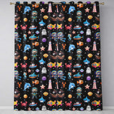 Cartoon Sea Animals Diver Dolphin Shark  Lighthouse Black Bubble Background   Readymade Eyelet Ring Top Thermal 100% Blackout Curtains